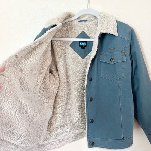 Kavu Sherpa Lined Denim Work Jacket Sz Large - Picture 2 of 5
